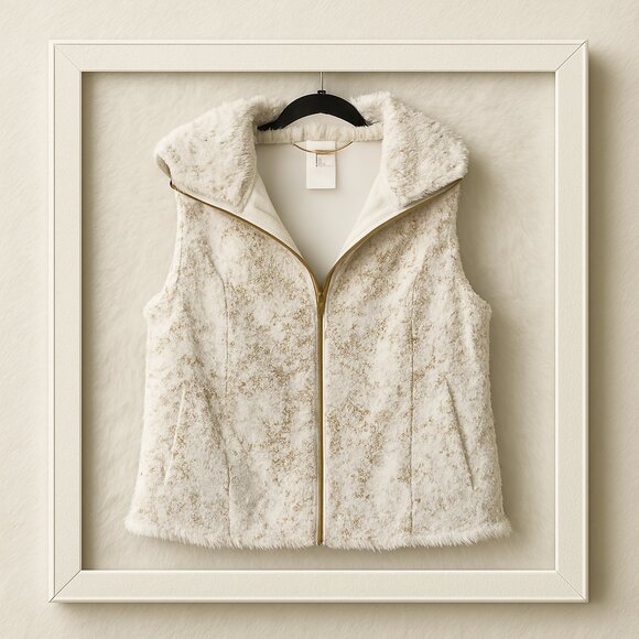 Chico's Jackets & Blazers - Chico’s White Vest – Cozy Glam with Gold Zipper, XL